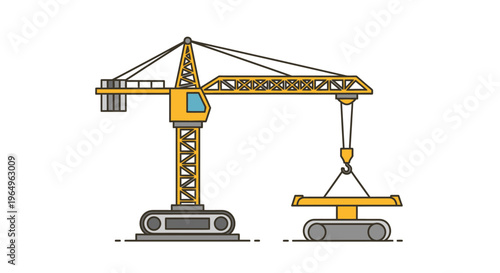 Yellow construction crane with tracks.