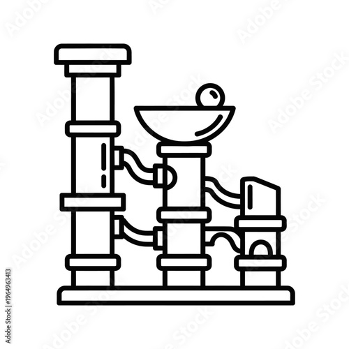 black and white line art laboratory distillation apparatus setup illustration