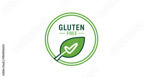 Gluten Free Icon with Leaf and Checkmark - Healthy Food Symbol