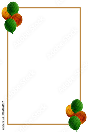 Elegant Green and Gold Balloon Frame with Golden Border – Transparent PNG for Invitations