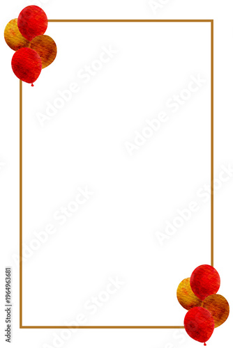 Golden Frame with Red and Gold Balloons Isolated on Transparent Background – Elegant Birthday Invitation Design
