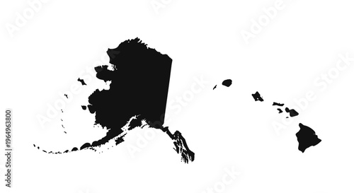Alaska and Hawaii map silhouettes, isolated on white background