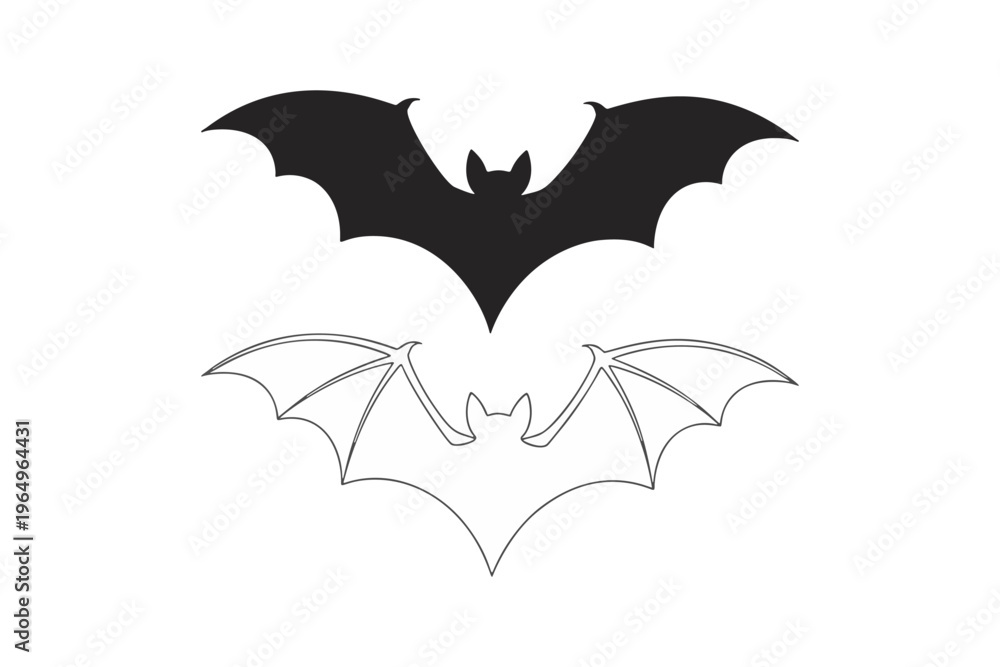 Fototapeta premium Halloween Bat Vector Silhouette – Flying Bat Icon Isolated for Spooky Design