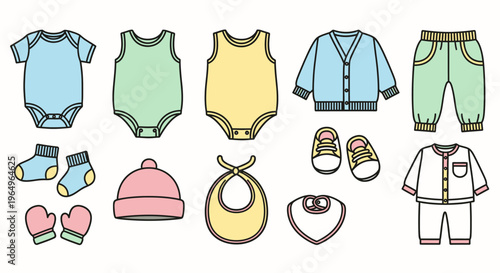 Baby clothes and accessories laid out 5.