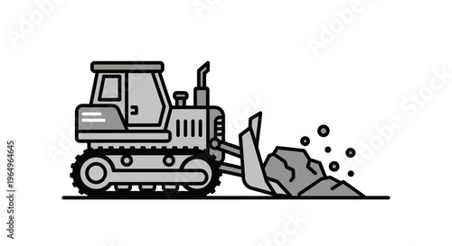 Bulldozer digging earth with blade.
