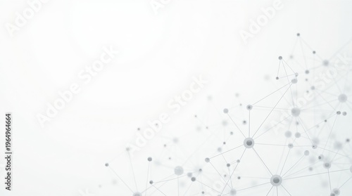 Abstract connections and data points scattered across a bright white space, illustrating a distributed network or scientific concept, abstract background, technology background