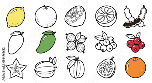 Collection of various fruit icons.