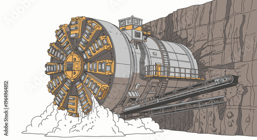 Large tunnel boring machine in operation.