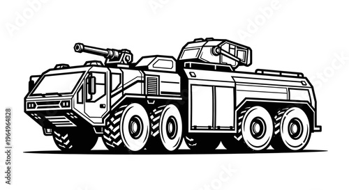 Military vehicle with large gun turret.