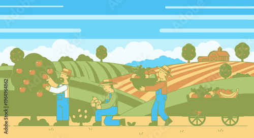 People working in farm field together.