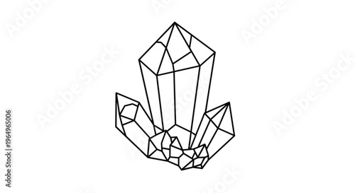 Simple black and white line art illustration of a cluster of sharp crystalline structures on a plain white background for minimalist design.