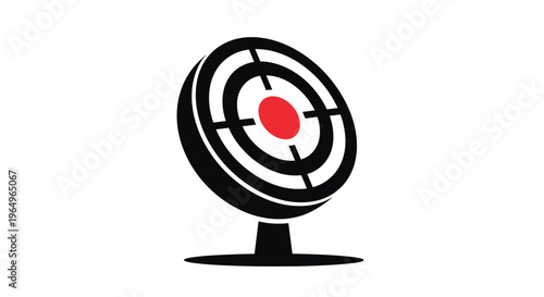 High contrast black and red bullseye target symbol mounted on a small stand for conceptual use in business or sports goals.