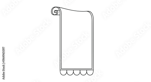 Simple black and white line art illustration of a vertically unrolled paper scroll or document with decorative scalloped edges at the bottom.