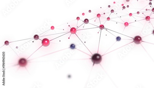 Abstract network of glowing nodes connected by lines on a white background, symbolizing connection and data flow, macro photography, point to point