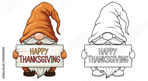 Foto Happy Thanksgiving Gnome with Orange Hat and Sign