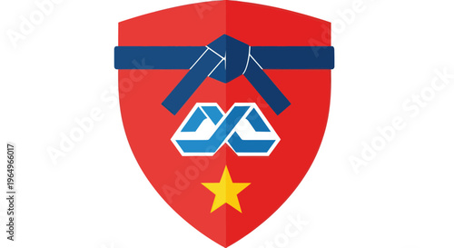 Martial Arts Shield Emblem with Blue Belt and Yellow Star
