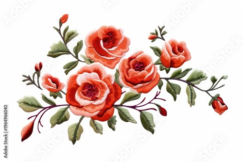 Rose flower bouquet embroidery pattern plant.
