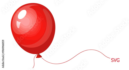 Red Balloon Floating with String, Isolated on White Background, Vector Illustration