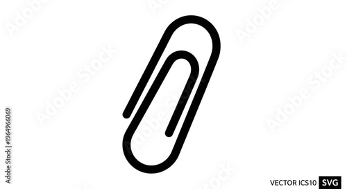 Simple Black Paperclip Icon on White Background, Office Supply, Stationery