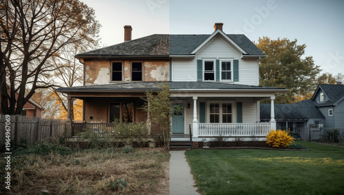 Wallpaper Mural Renovation before and after split view of suburban house showing restored porch and siding Torontodigital.ca