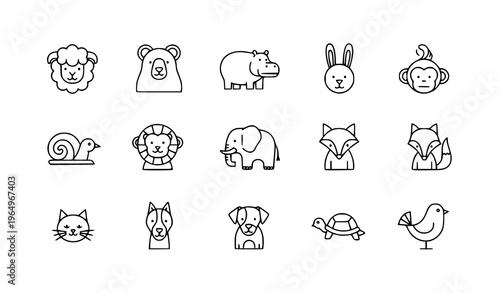 Animals outline icon set with wildlife pets and cute animal symbols for web and app UI
