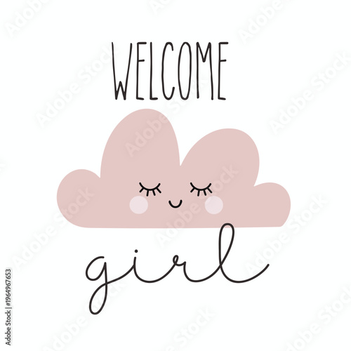 Cute cloud illustration with hello text in neutral nursery tones