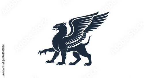 Mythical Griffin Creature Silhouette, Heraldic Symbol, Majestic Beast