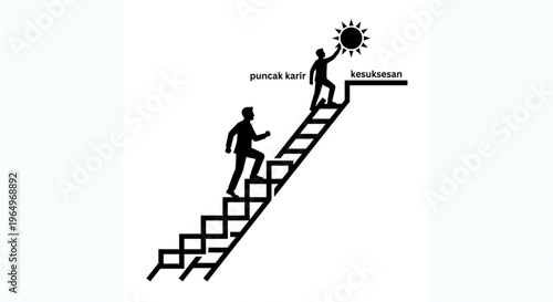 Businessman climbing stairs to achieve goal and success silhouette concept