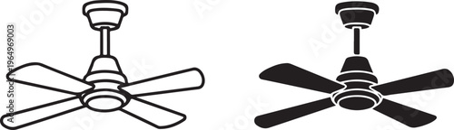 Black and white ceiling fans fan blades motor housing white background