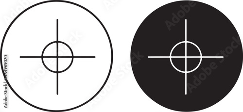 Black and white concentric circle targets with crosshairs on white and black backgrounds