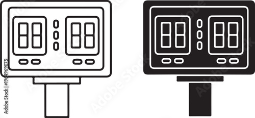 Black and white digital alarm clocks on stands digital clocks