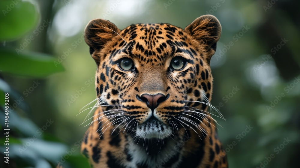 Obraz premium amur leopard staring through dense forest, generative ai