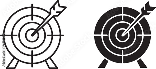 Black and white line of two targets with arrows line bullseye