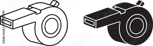 Black and white line of two whistles line two whistles side view