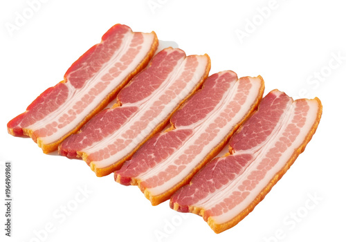 Slices of raw bacon meat isolated on transparent background
