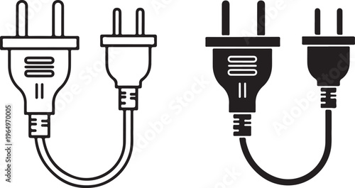 Black and white of two pairs of electrical plugs cords power plugs