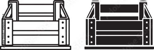 Black and white of wooden chair with slatted backrest and seat