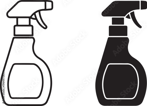 Black and white spray bottle cleaning supplies bottles