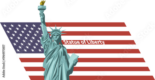 自由の女神とアメリカ国旗のイメージイラスト
