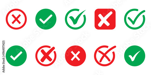 Checkmark and X mark icon. check and uncheck icon vector. yes or no checkmark icons in tick box & cross. Checkmark symbol, right and wrong sign concept. validation icon vector. for apps and websites. 