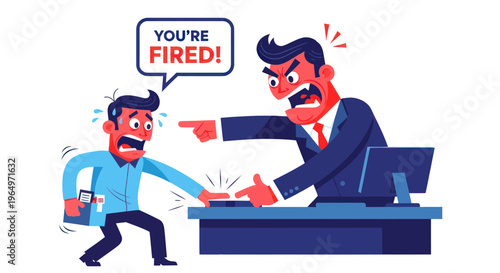 Angry Boss Firing Employee - Business Conflict and Job Loss Concept