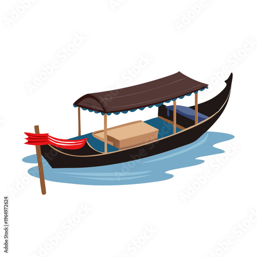 Traditional Wupeng Boat with Long Narrow Wooden Hull on Calm Water