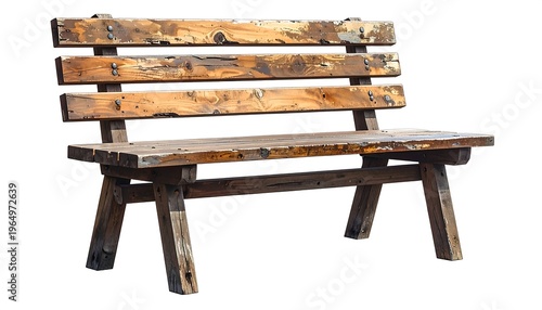 A wooden bench with a backrest on a white background