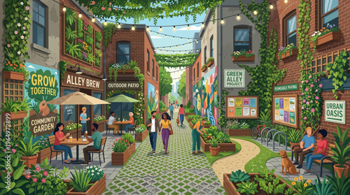 Sustainable Urban Green Alley with Community Garden and Eco Living