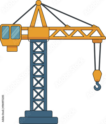 Construction tower crane vector illustration, heavy equipment lifting hook industrial building machinery isolated design