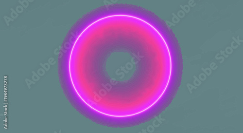 Abstract Pink Neon Ring with Textured Circle on Gray Background
