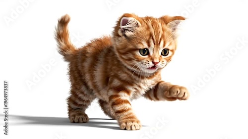 Adorable orange kitten running playfully forward.