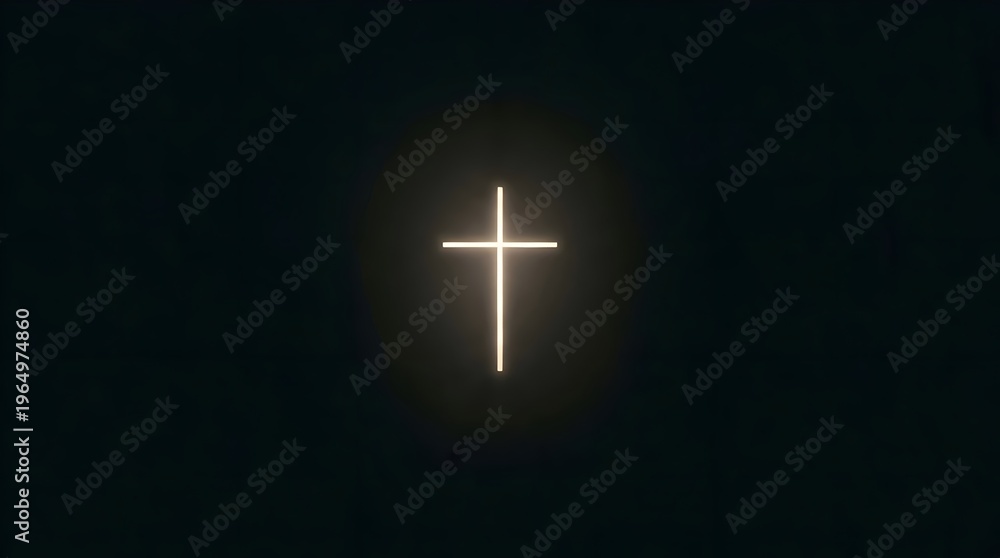 Fototapeta premium Glowing Christian Cross Symbol on Dark Background.