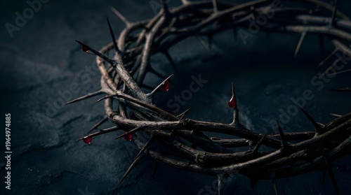 Crown of Thorns on Dark Background Symbolizing Sacrifice and Suffering.