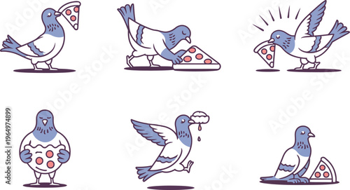 Adorable Pigeons Enjoying Slices of Pizza in Various Humorous Poses